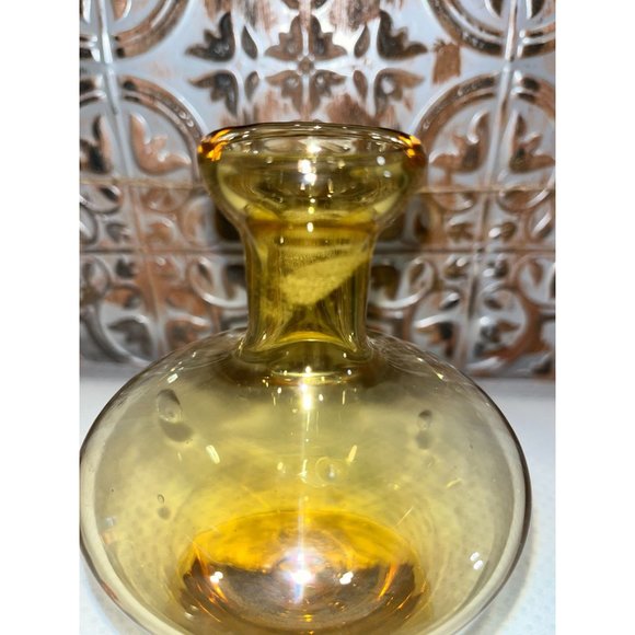 Vintage Handblown Amber Vanity Perfume Bottle with Clear Teardrop Shaped Stopper - Picture 2 of 3